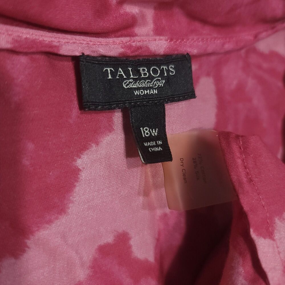 Talbots Pink Butterfly Silk Blend Sleeveless Top Size 18 Pleat Front Scoop Neck - Picture 4 of 8